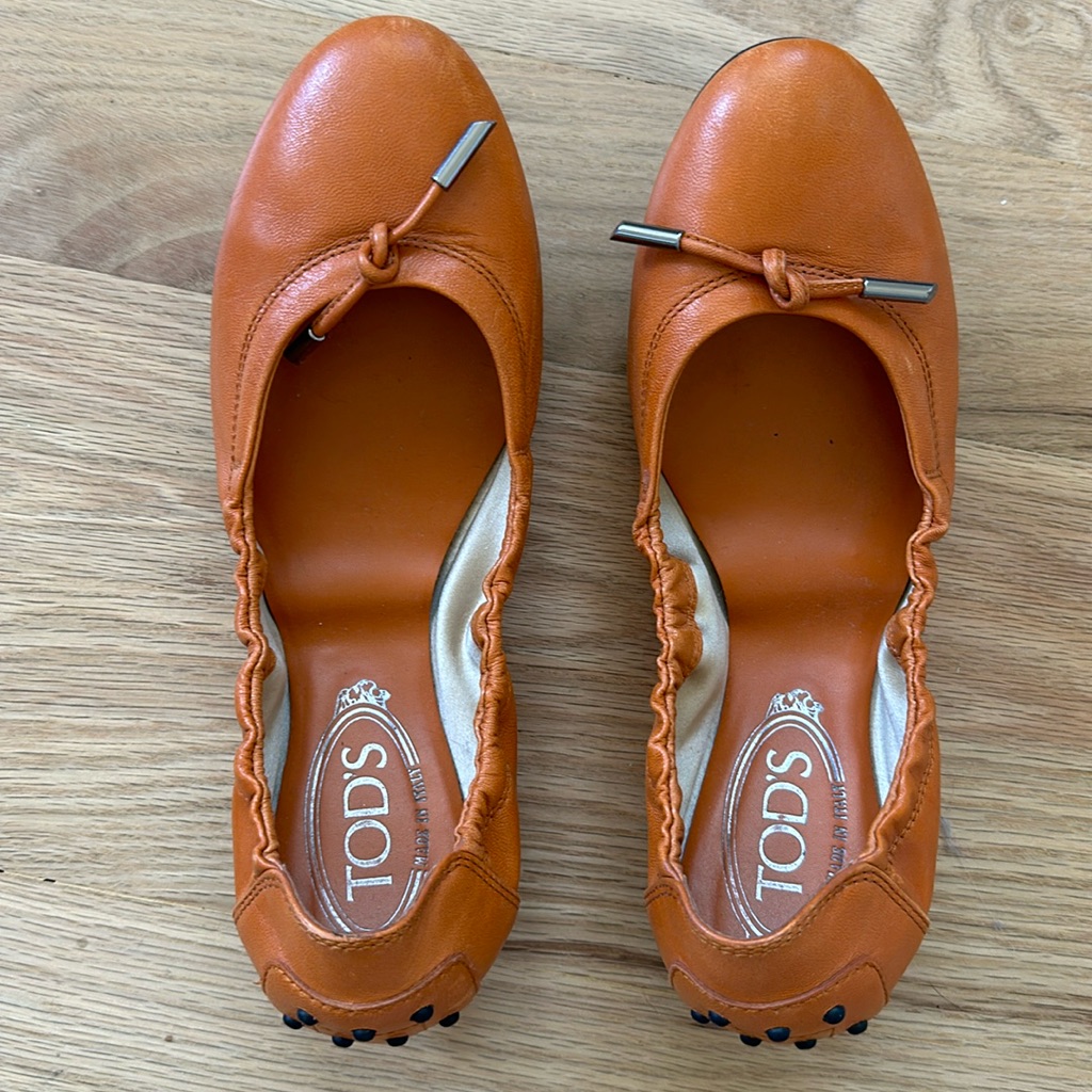 Tod's Orange Driver Ballet Flats Size Us 8/Eur 38